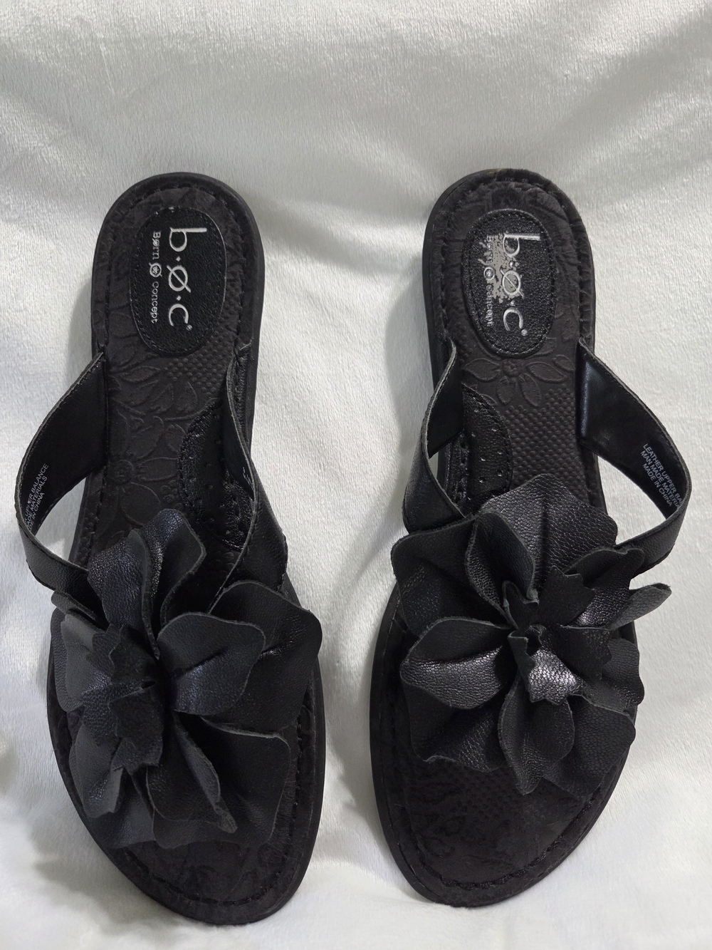 b.o.c. Black Floral Slip-On Sandals with Layered Flower Black Thong